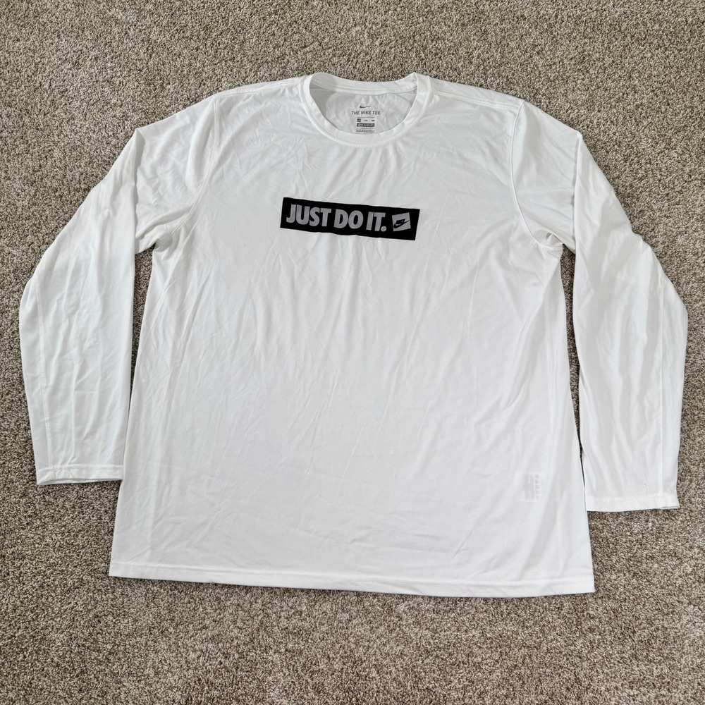 Nike Mens Size‎ XXL White Just Do It Logo Long Sleeve DriFit The Nike Tee